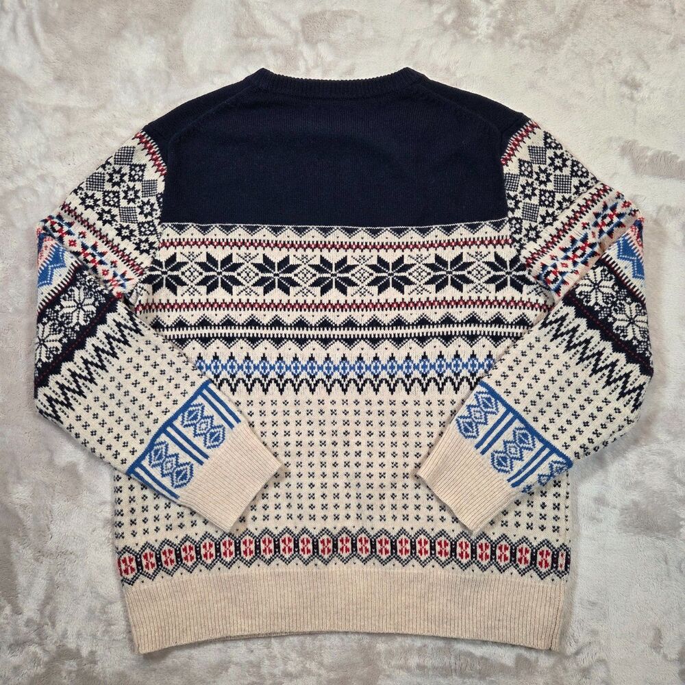 J.Crew Nordic Fair Isle Lambswool Sweater Men L Navy Cream BC516 Wool - Picture 2 of 8